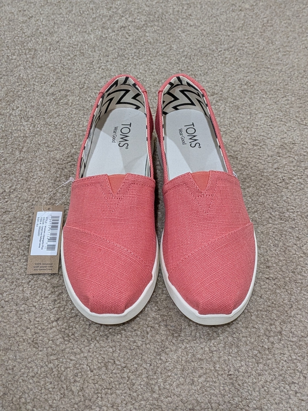 Toms Women's Coral Canvas Alpargata Plus Slip-On Sneakers NWT Size 8.5